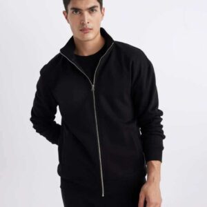 Comfort Fit Dik Yaka Fermuarlı Sweatshirt