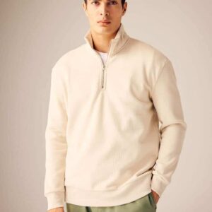 Comfort Fit Fermuarlı Dik Yaka Basic Sweatshirt
