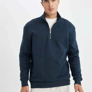 Comfort Fit Dik Yaka Fermuarlı Kalın Basic Sweatshirt